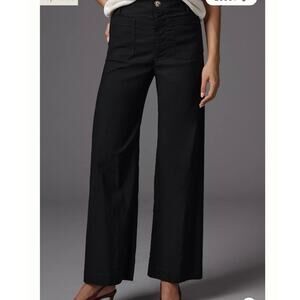 Maeve Anthropologie Colette Magic Fabric Wide Leg Full Length Pants Black Sz 29T